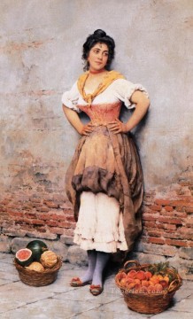 印象派 Painting - 果物売りのユージン・デ・ブラース 美しい女性 女性